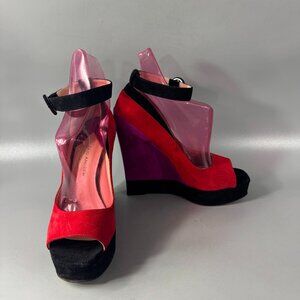 Paul Andrew ‘Whitney’ Color Block Suede Wedge Sandals, Size 36.5